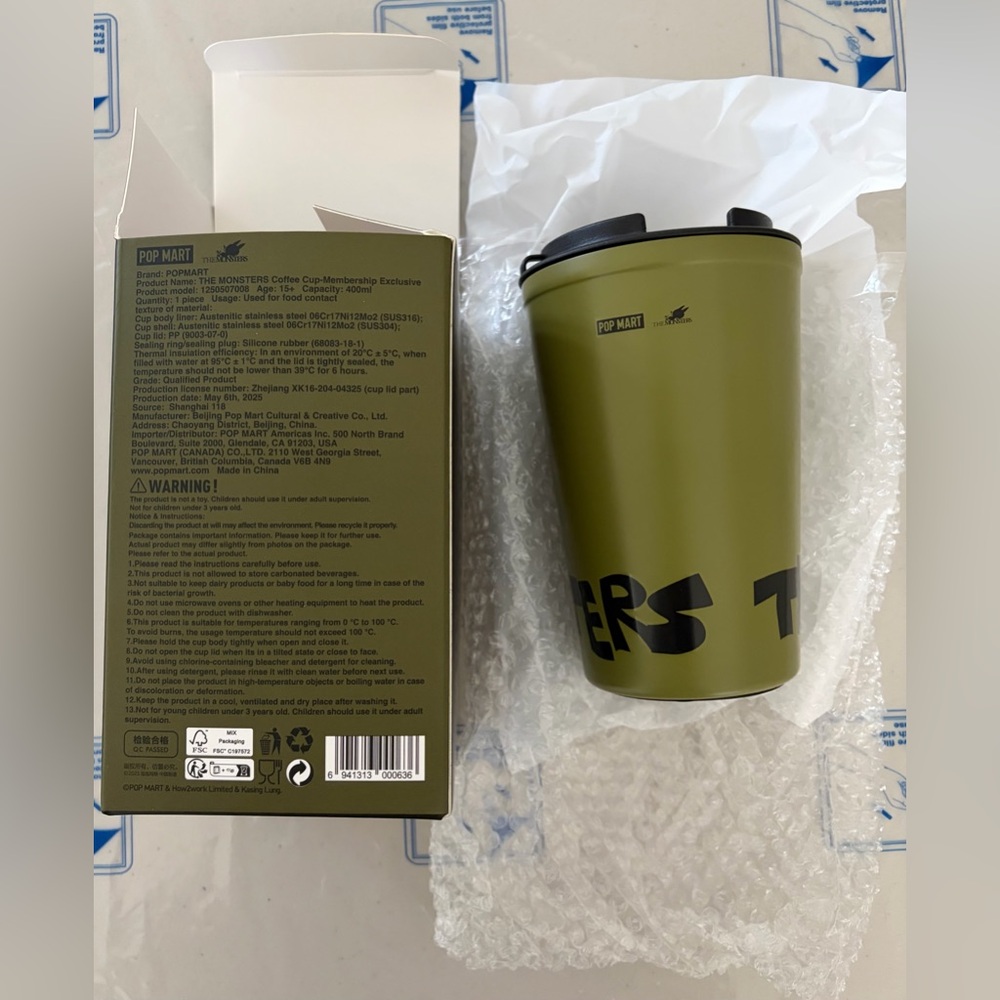 The Monsters Coffee Cup Labubu Stainless Steel Cup w/ Lid POPMART Exclusive NIB - Picture 2 of 8